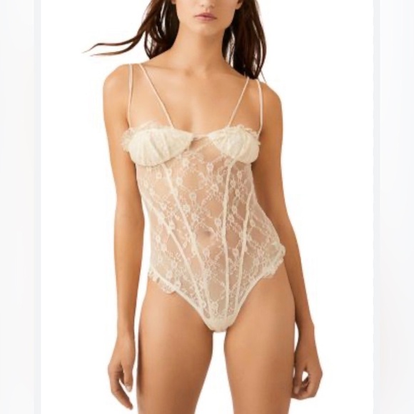 Free People Other - FREE PEOPLE Intimately If You Dare Ivory Lace Body Suit MEDIUM Ivory